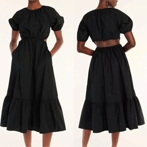 J. Crew Women's Side-Cutout Cotton Poplin Midi Dress Zipper Black Size 10 BG397